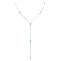 Dainty Chrysoprase Lariat Necklace - Dainty Chrysoprase Lariat Necklace - Sterling Silver - Luna Tide Handmade Crystal Jewellery