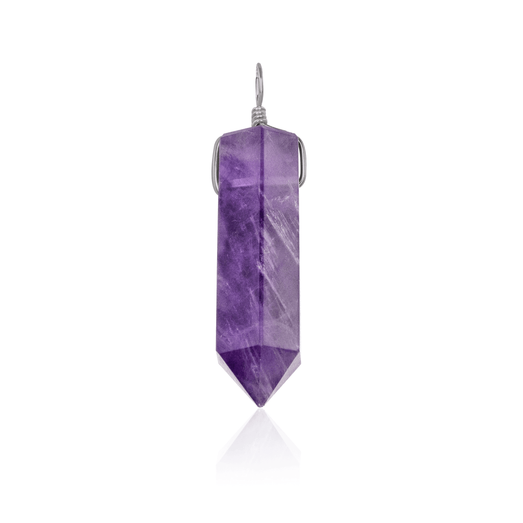 Large Amethyst Crystal Tower Point Generator Pendant - Large Amethyst Crystal Tower Point Generator Pendant - Stainless Steel - Luna Tide Handmade Crystal Jewellery