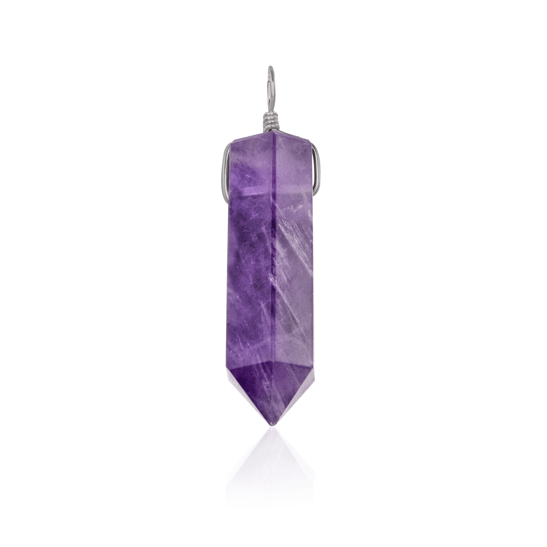 Large Amethyst Crystal Tower Point Generator Pendant - Large Amethyst Crystal Tower Point Generator Pendant - Stainless Steel - Luna Tide Handmade Crystal Jewellery