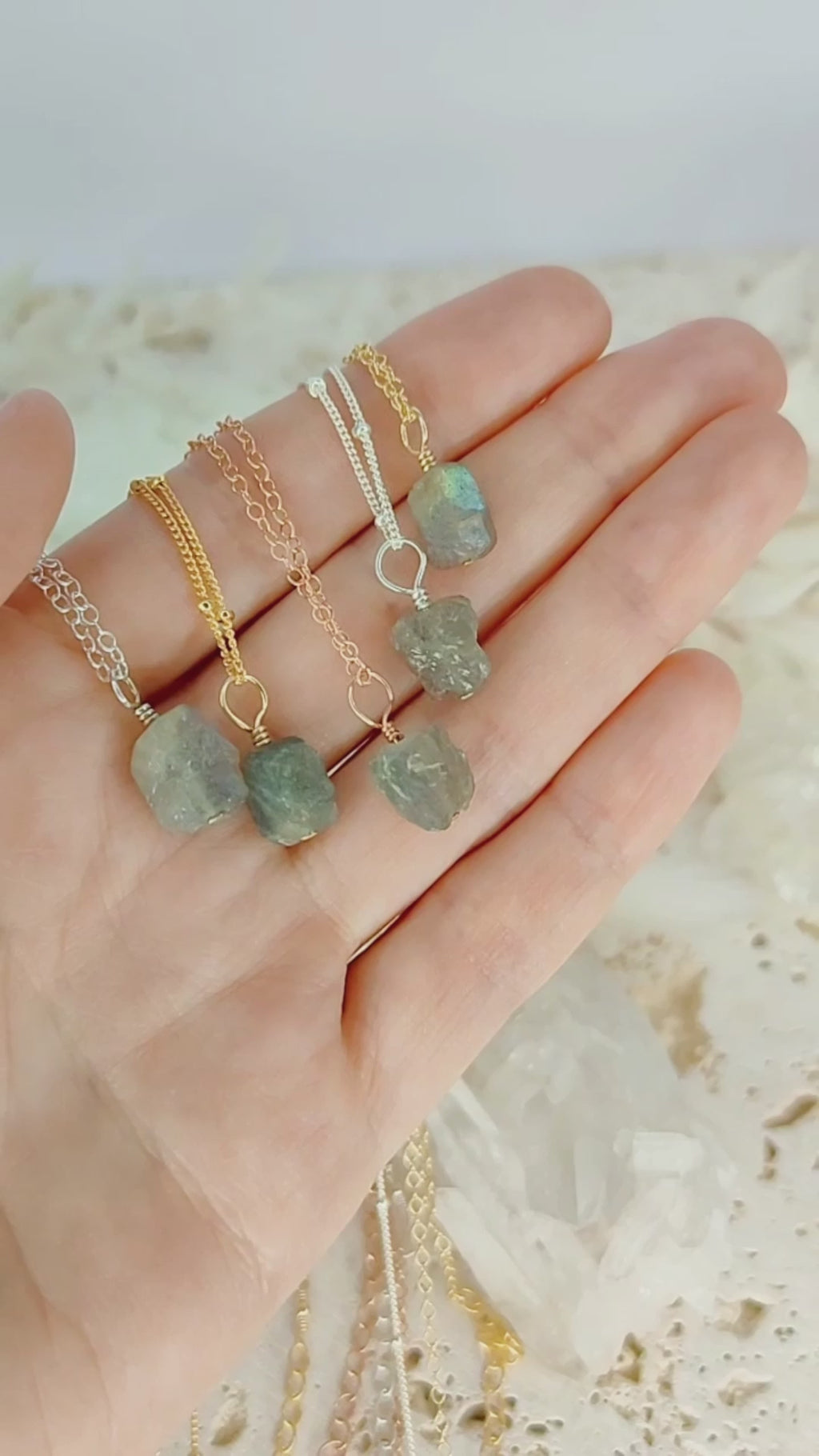 Tiny Raw Labradorite Pendant Necklace