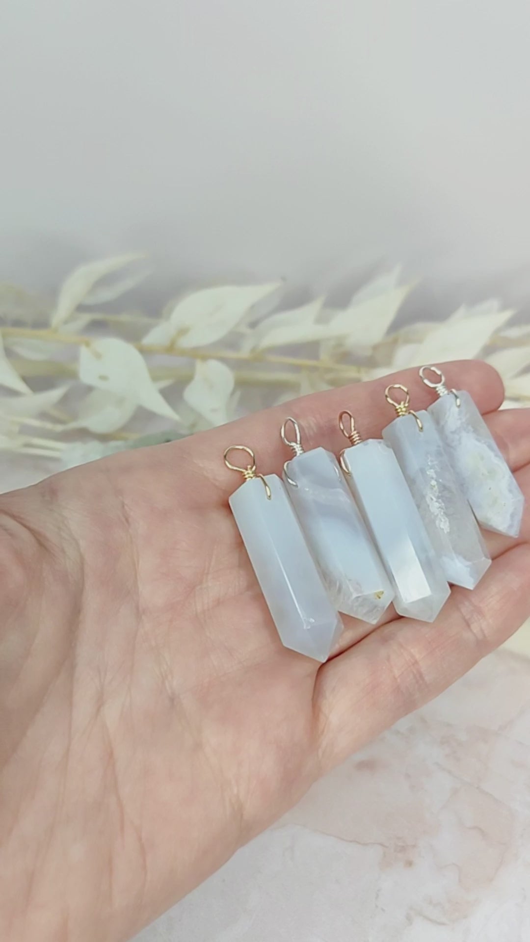 Large Blue Lace Agate Crystal Tower Point Generator Pendant