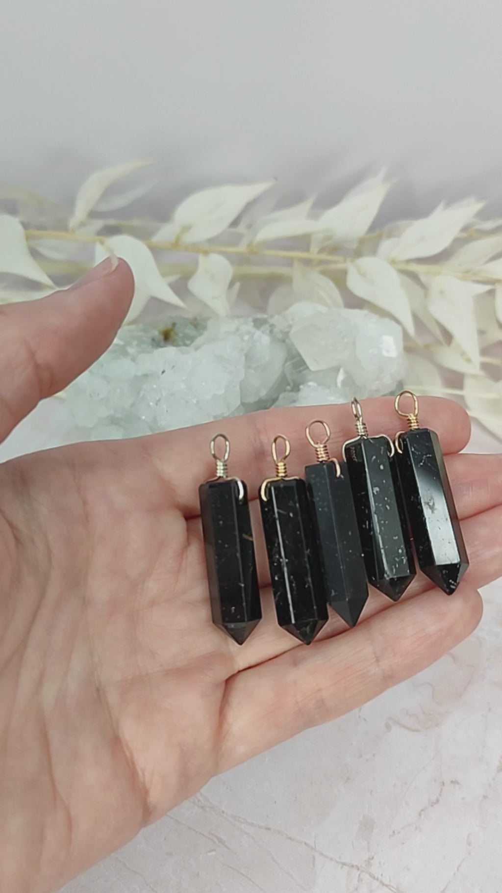 Large Black Tourmaline Crystal Tower Point Generator Pendant