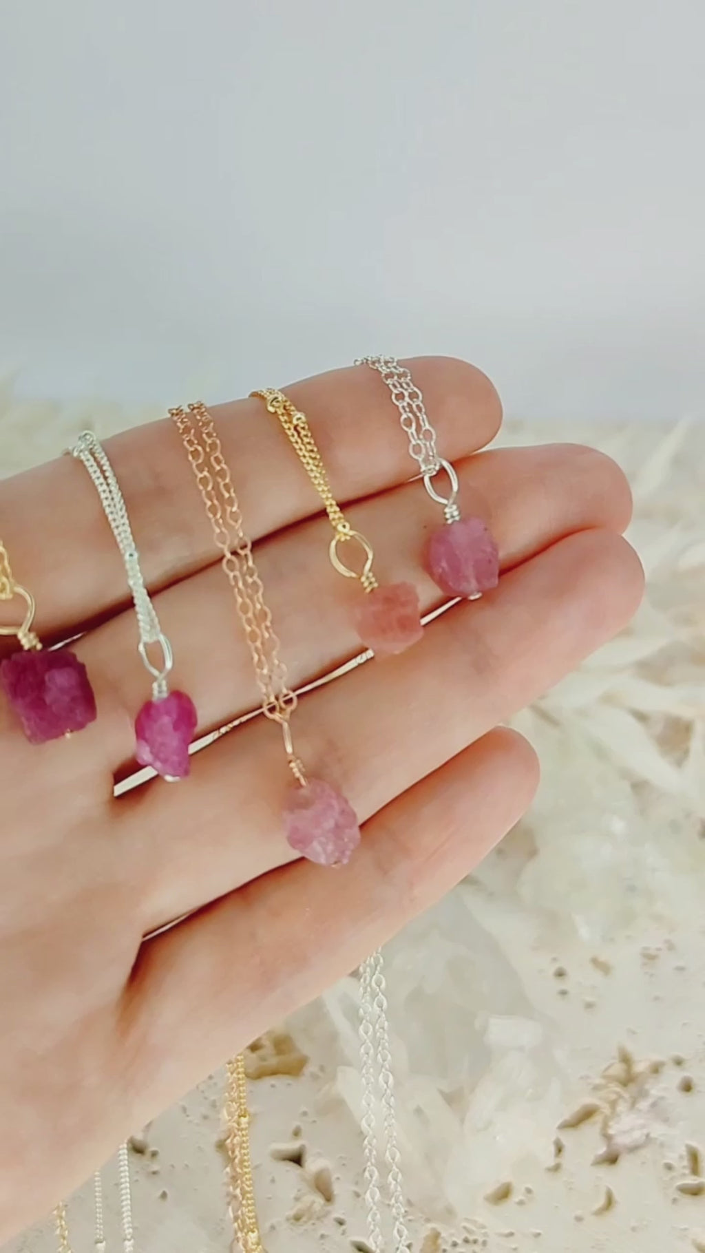 Tiny Raw Pink Tourmaline Pendant Necklace