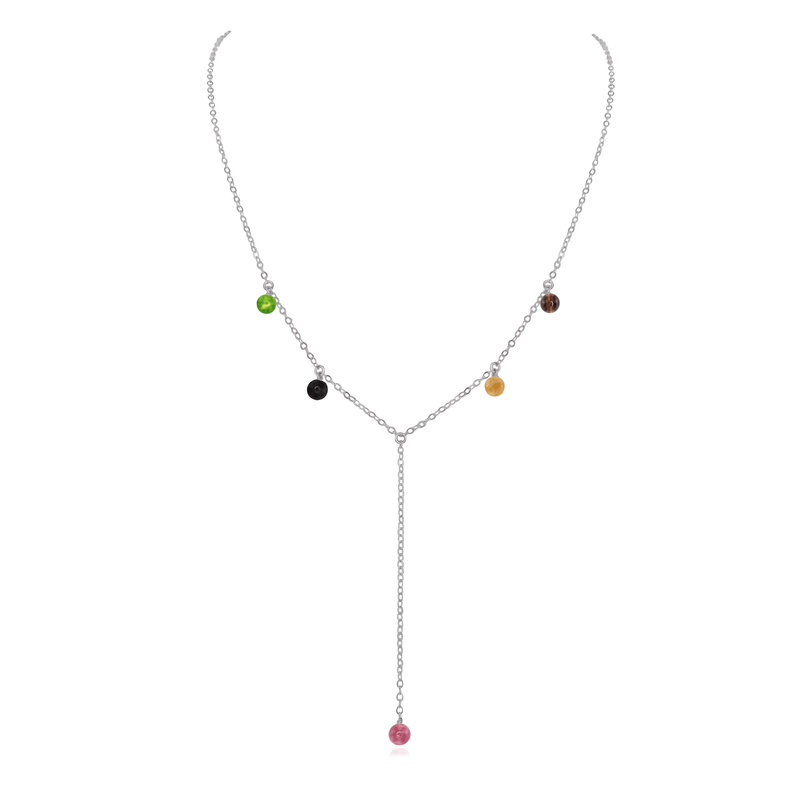 Rainbow Tourmaline Boho Lariat Necklace - Rainbow Tourmaline Boho Lariat Necklace - Stainless Steel - Luna Tide Handmade Crystal Jewellery