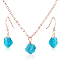 Raw Apatite Crystal Earrings & Necklace Set - Raw Apatite Crystal Earrings & Necklace Set - 14k Rose Gold Fill / Cable - Luna Tide Handmade Crystal Jewellery