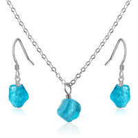 Raw Apatite Crystal Earrings & Necklace Set - Raw Apatite Crystal Earrings & Necklace Set - Stainless Steel / Cable - Luna Tide Handmade Crystal Jewellery
