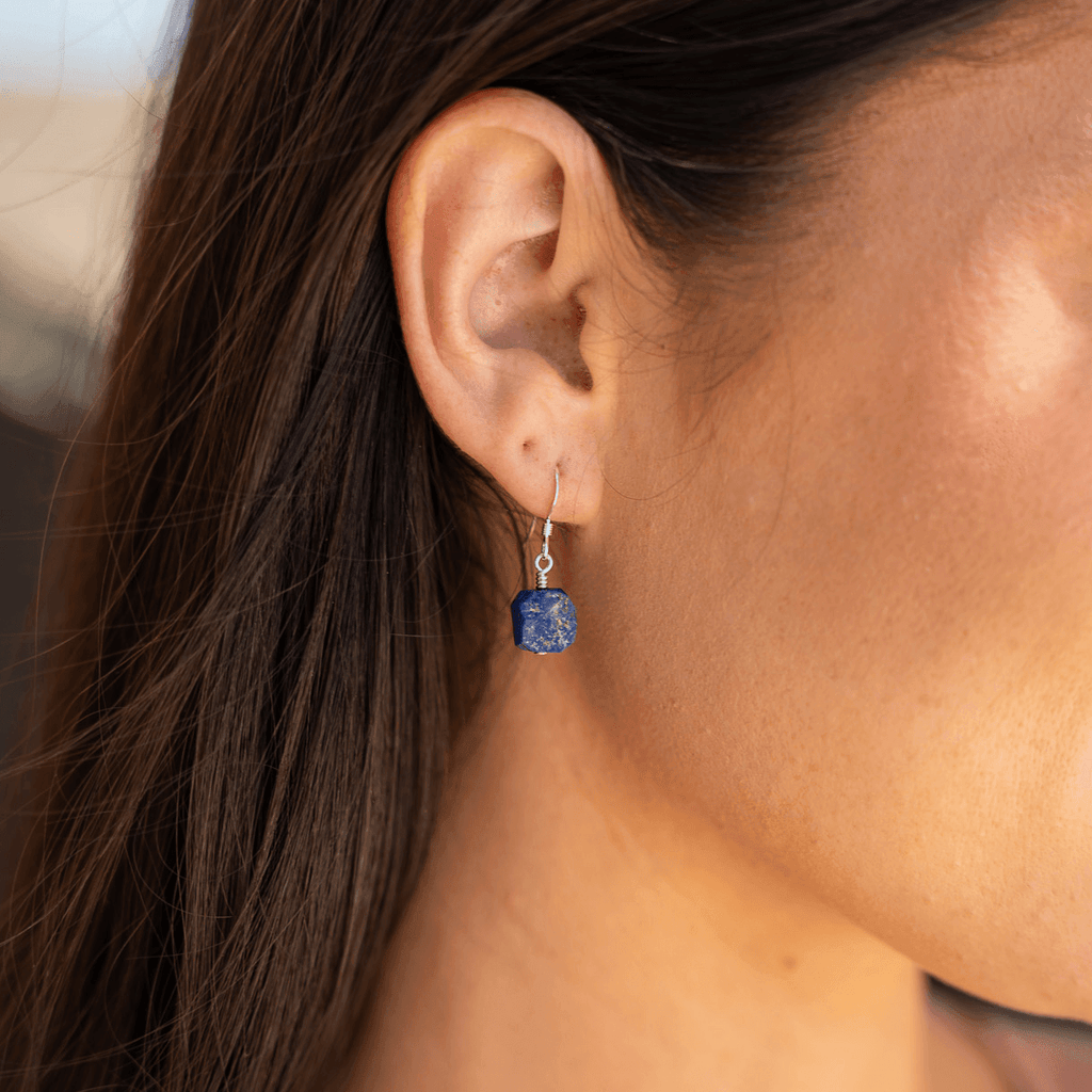 Raw Blue Lapis Lazuli Crystal Dangle Drop Earrings - Raw Blue Lapis Lazuli Crystal Dangle Drop Earrings - Sterling Silver - Luna Tide Handmade Crystal Jewellery