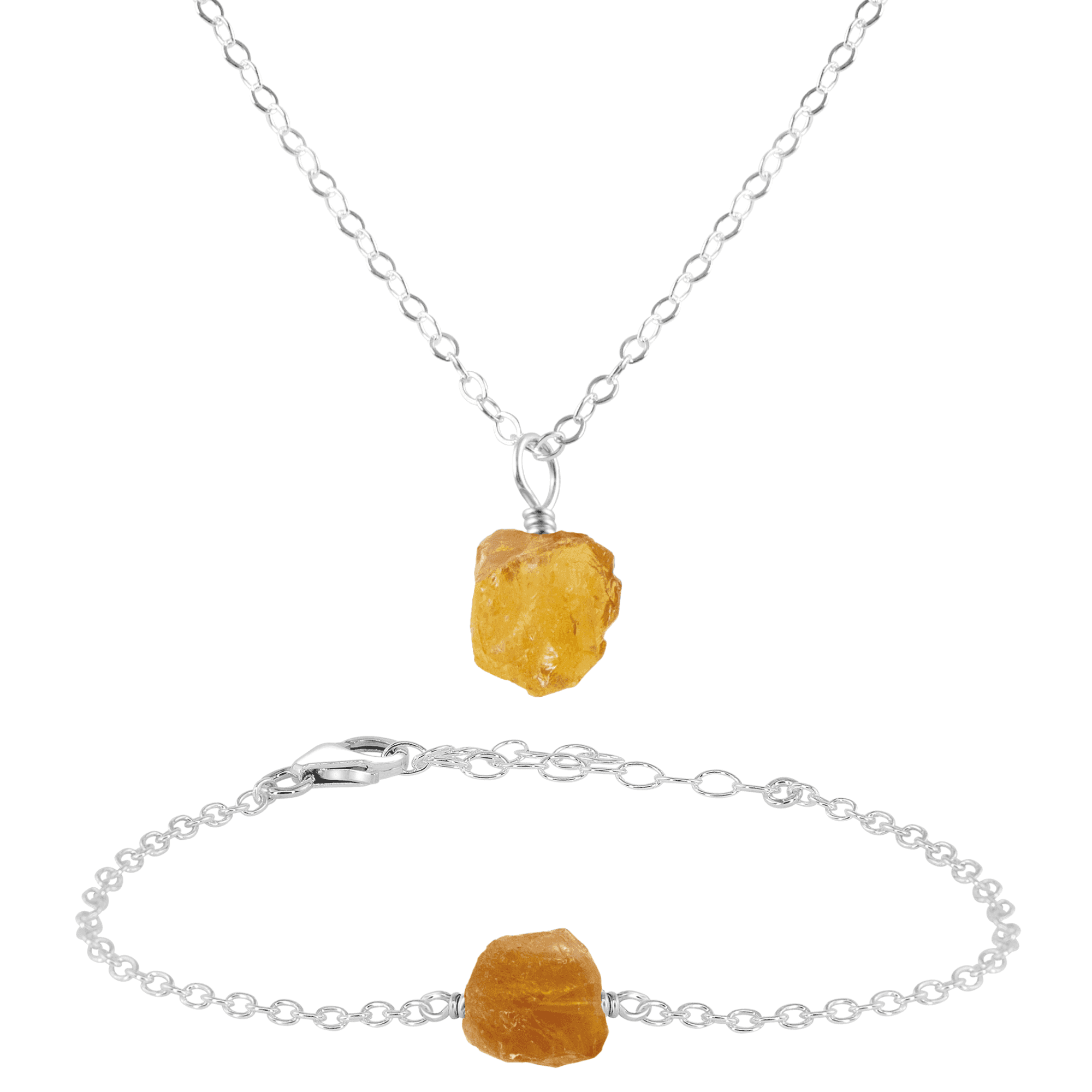 Raw Citrine Crystal Necklace & Bracelet Set - Raw Citrine Crystal Necklace & Bracelet Set - Sterling Silver - Luna Tide Handmade Crystal Jewellery