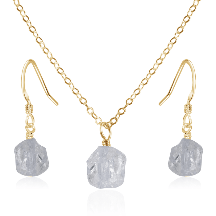 Raw Crystal Quartz Crystal Earrings & Necklace Set - Raw Crystal Quartz Crystal Earrings & Necklace Set - 14k Gold Fill / Cable - Luna Tide Handmade Crystal Jewellery