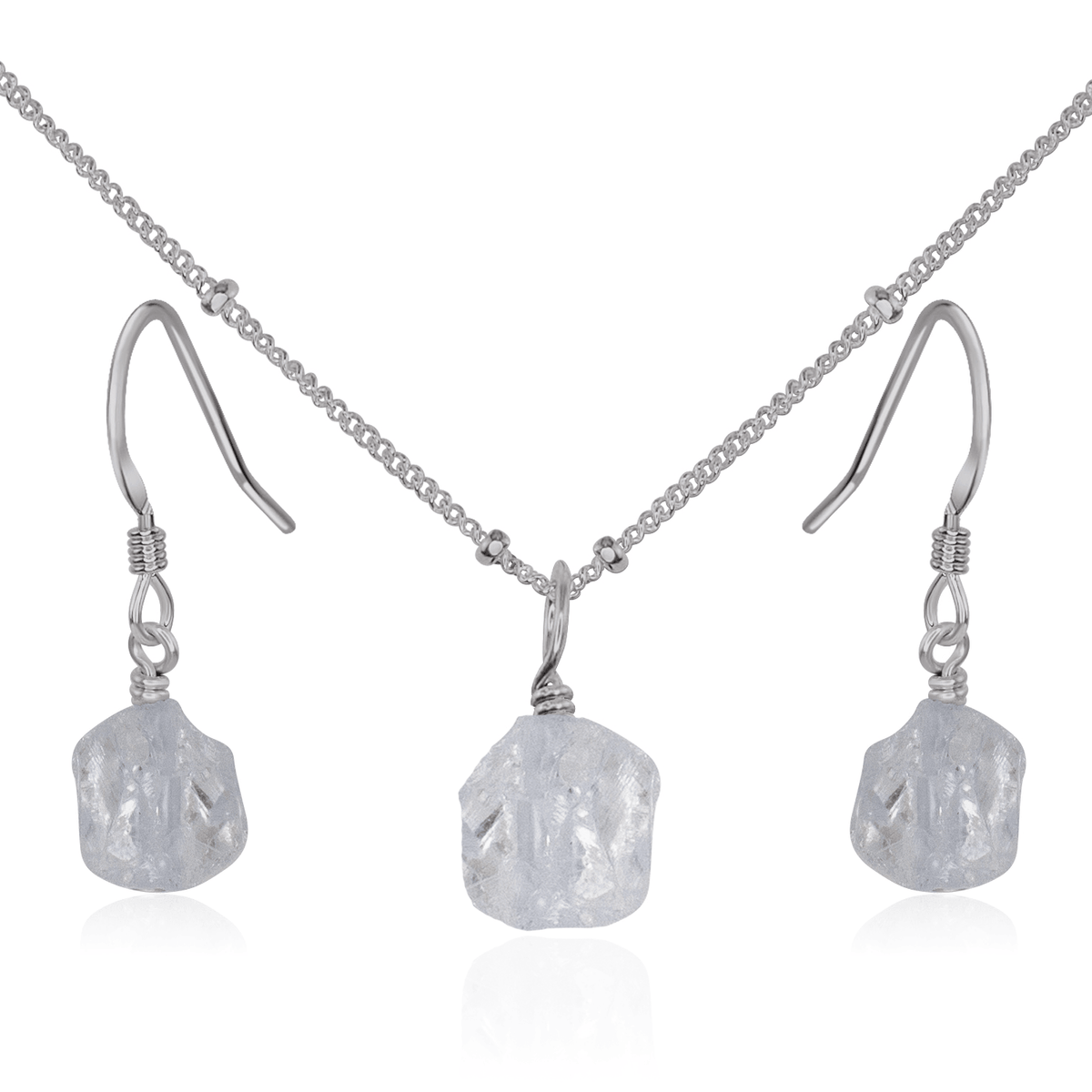Raw Crystal Quartz Crystal Earrings & Necklace Set - Raw Crystal Quartz Crystal Earrings & Necklace Set - Stainless Steel / Satellite - Luna Tide Handmade Crystal Jewellery