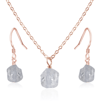 Raw Crystal Quartz Crystal Earrings & Necklace Set - Raw Crystal Quartz Crystal Earrings & Necklace Set - 14k Rose Gold Fill / Cable - Luna Tide Handmade Crystal Jewellery
