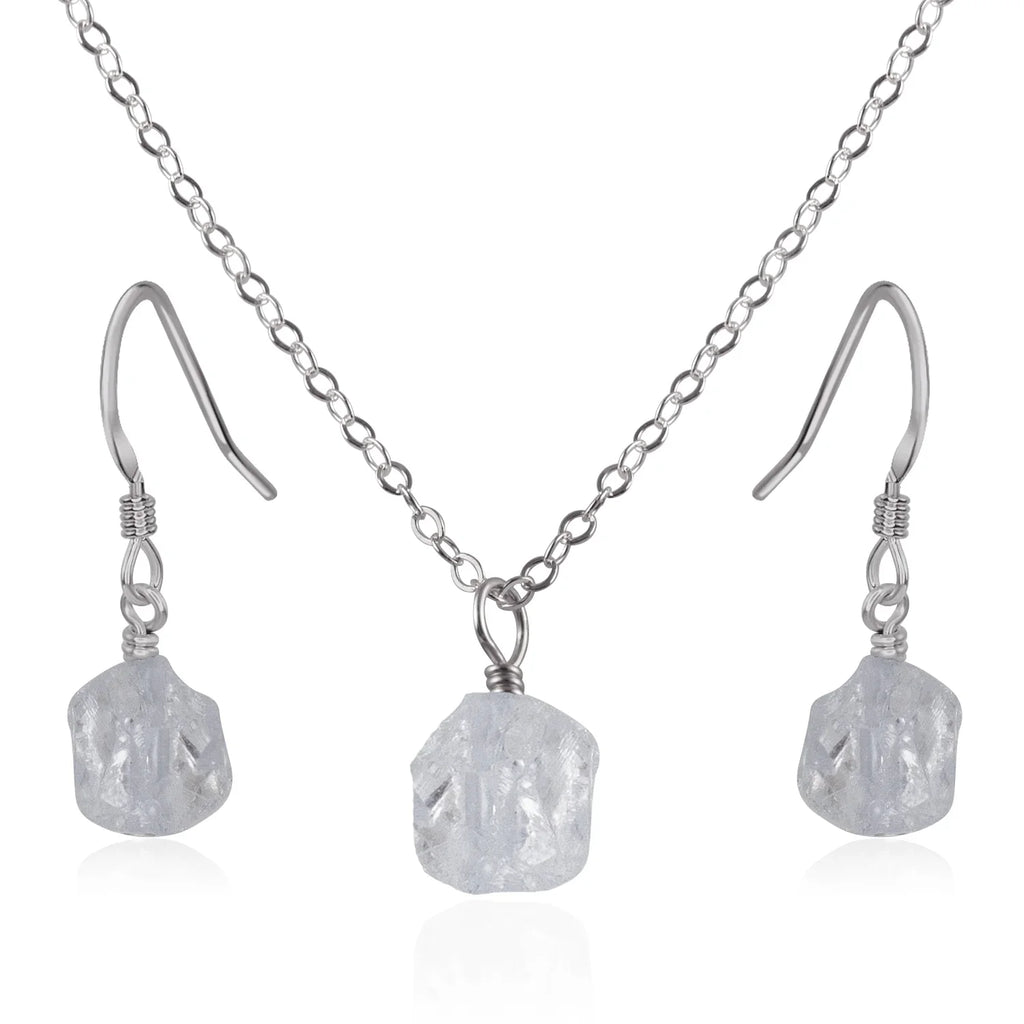 Raw Crystal Quartz Jewellery Set - Raw Crystal Quartz Jewellery Set - Stainless Steel / Cable / Necklace & Earrings - Luna Tide Handmade Crystal Jewellery