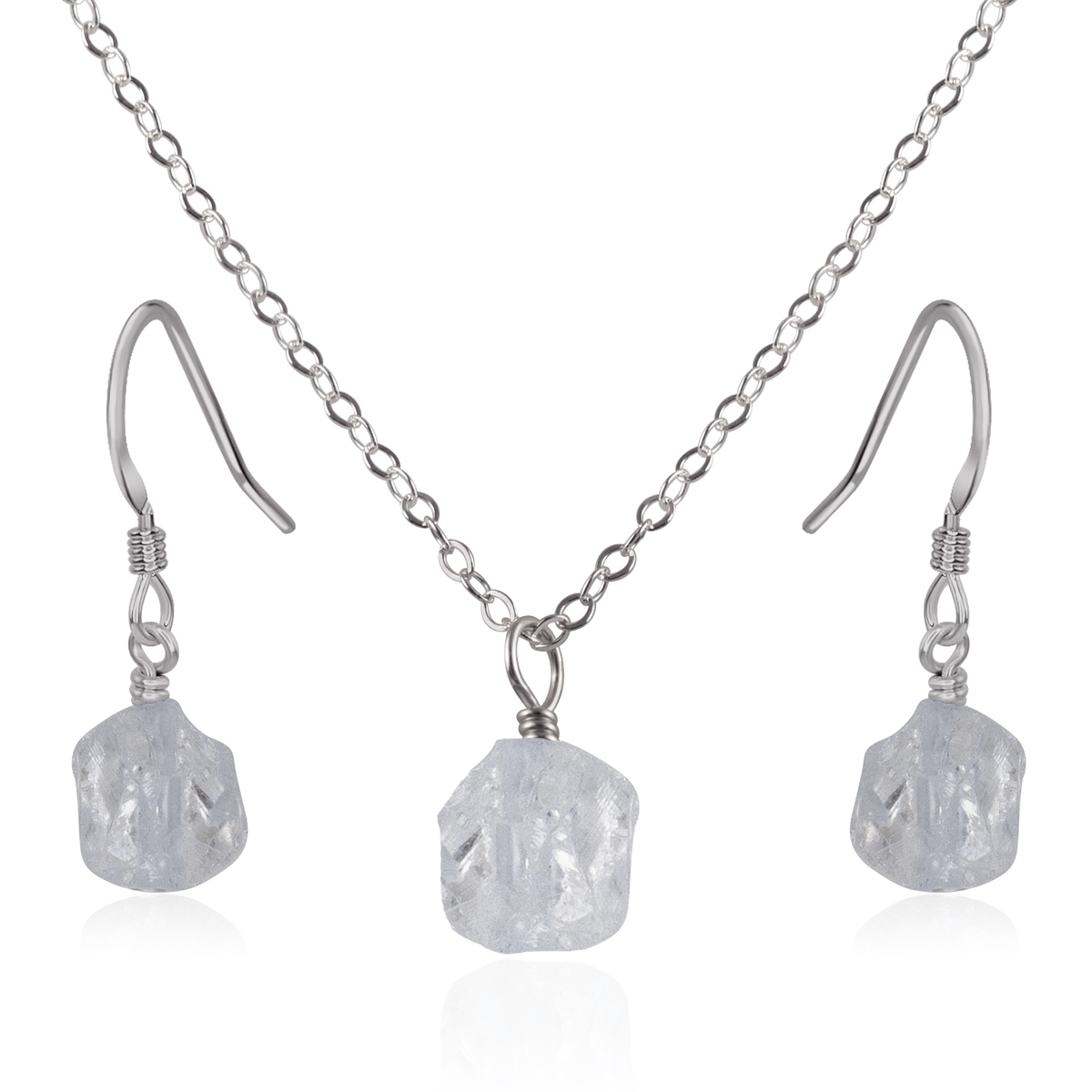 Raw Crystal Quartz Crystal Earrings & Necklace Set - Raw Crystal Quartz Crystal Earrings & Necklace Set - Stainless Steel / Cable - Luna Tide Handmade Crystal Jewellery