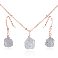 Raw Crystal Quartz Crystal Earrings & Necklace Set - Raw Crystal Quartz Crystal Earrings & Necklace Set - 14k Rose Gold Fill / Satellite - Luna Tide Handmade Crystal Jewellery