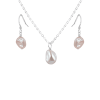 Raw Freshwater Pearl Crystal Earrings & Necklace Set - Raw Freshwater Pearl Crystal Earrings & Necklace Set - Sterling Silver - Luna Tide Handmade Crystal Jewellery