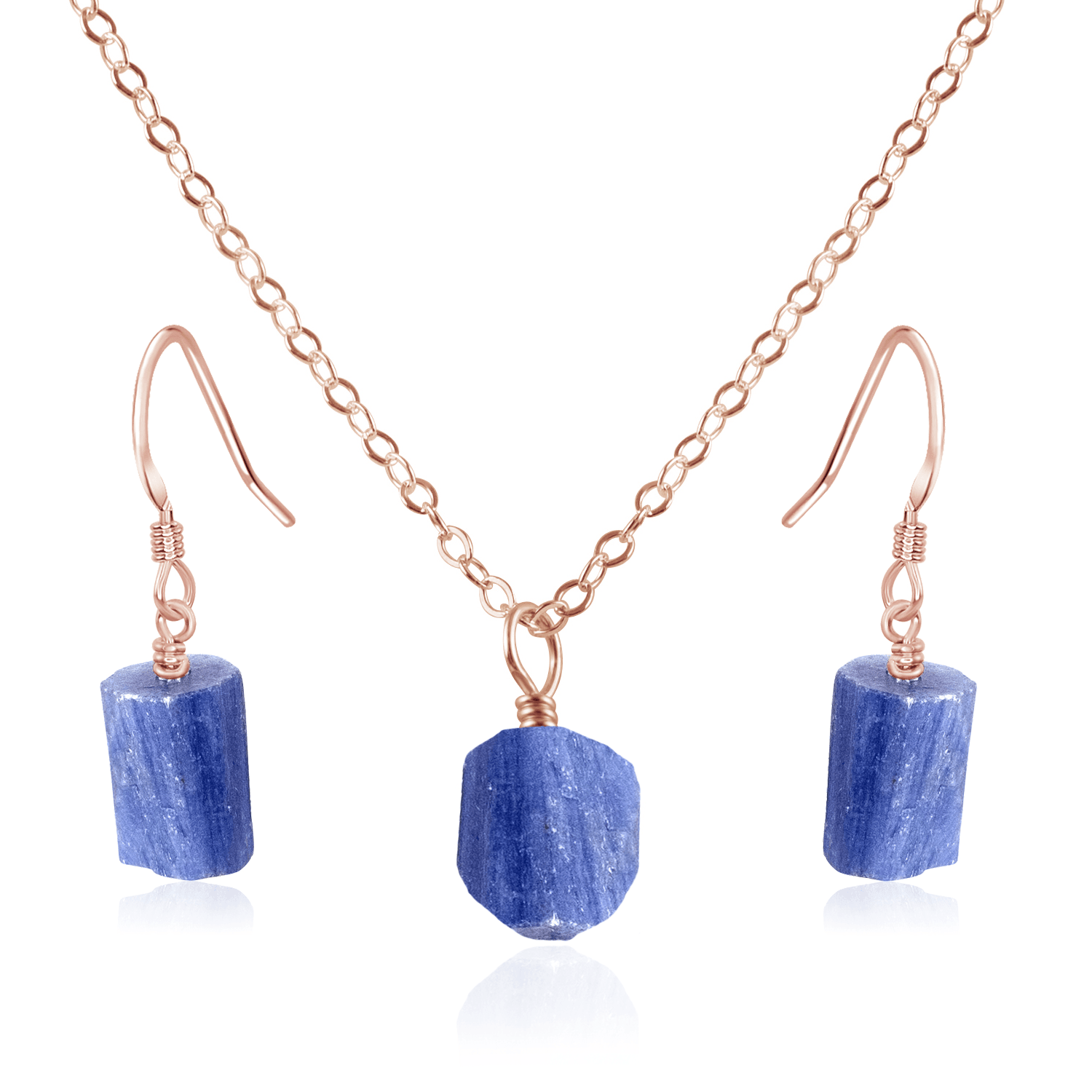 Raw Kyanite Crystal Jewellery Set - Raw Kyanite Crystal Jewellery Set - 14k Rose Gold Fill / Cable / Necklace & Earrings - Luna Tide Handmade Crystal Jewellery