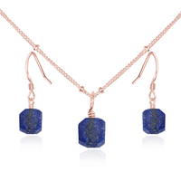 Raw Lapis Lazuli Crystal Earrings & Necklace Set - Raw Lapis Lazuli Crystal Earrings & Necklace Set - 14k Rose Gold Fill / Satellite - Luna Tide Handmade Crystal Jewellery