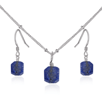 Raw Lapis Lazuli Crystal Earrings & Necklace Set - Raw Lapis Lazuli Crystal Earrings & Necklace Set - Stainless Steel / Satellite - Luna Tide Handmade Crystal Jewellery