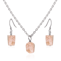 Raw Pink Peruvian Opal Crystal Earrings & Necklace Set - Raw Pink Peruvian Opal Crystal Earrings & Necklace Set - Stainless Steel / Cable - Luna Tide Handmade Crystal Jewellery