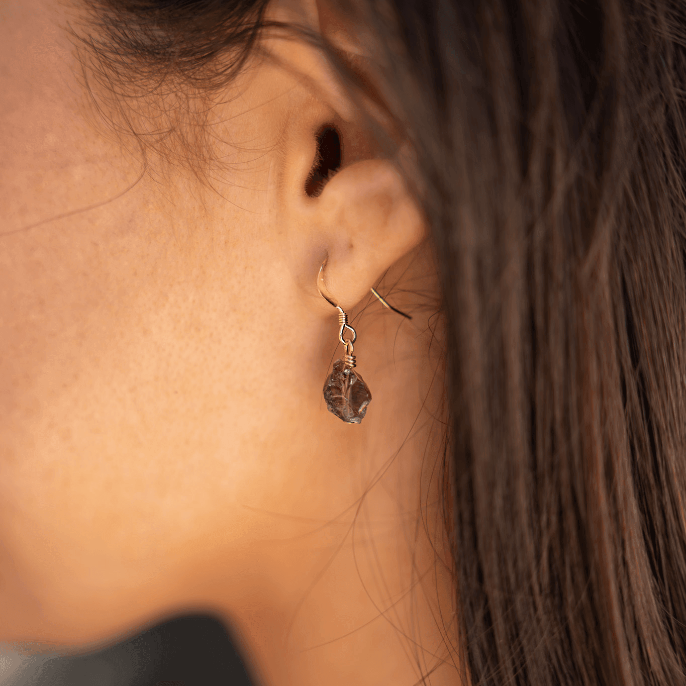 Raw Smoky Quartz Crystal Dangle Drop Earrings - Raw Smoky Quartz Crystal Dangle Drop Earrings - 14k Gold Fill - Luna Tide Handmade Crystal Jewellery