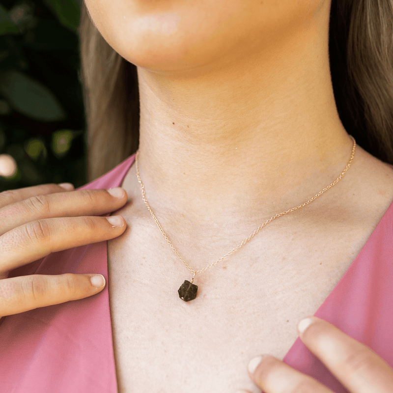 Raw Smoky Quartz Crystal Earrings & Necklace Set - Raw Smoky Quartz Crystal Earrings & Necklace Set - 14k Gold Fill / Cable - Luna Tide Handmade Crystal Jewellery