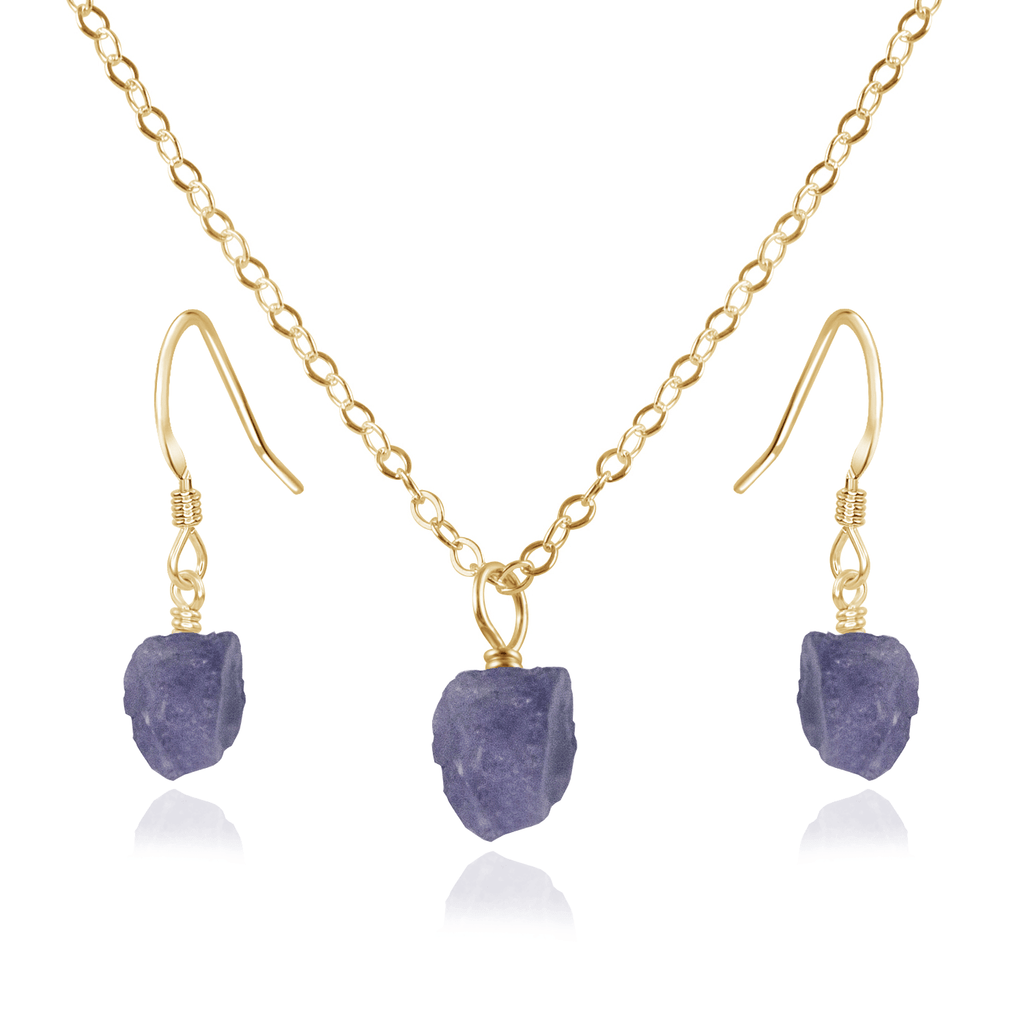Raw Tanzanite Crystal Jewellery Set - Raw Tanzanite Crystal Jewellery Set - 14k Gold Fill / Cable / Necklace & Earrings - Luna Tide Handmade Crystal Jewellery