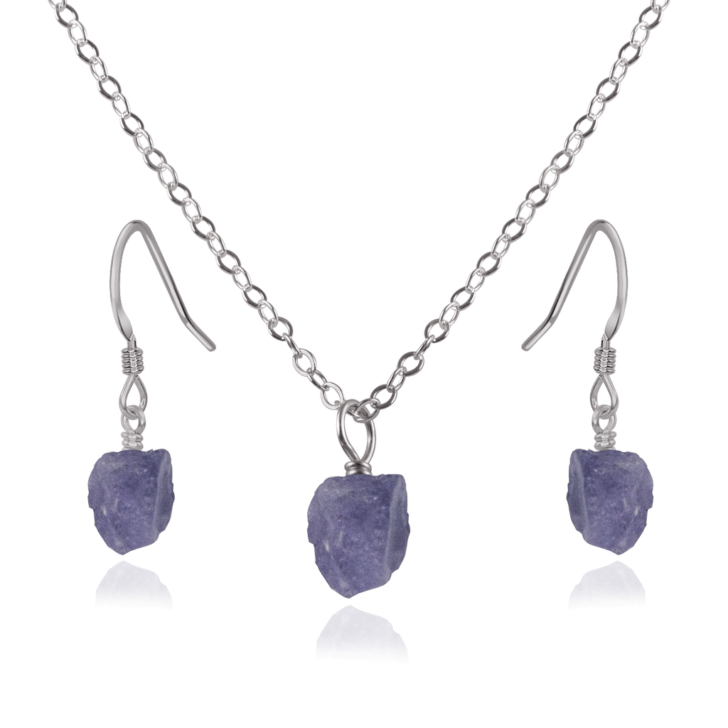 Raw Tanzanite Crystal Jewellery Set - Raw Tanzanite Crystal Jewellery Set - Stainless Steel / Cable / Necklace & Earrings - Luna Tide Handmade Crystal Jewellery