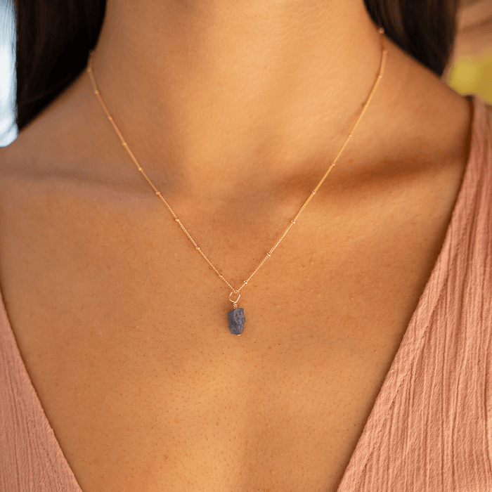 Raw Tanzanite Natural Crystal Pendant Necklace - Raw Tanzanite Natural Crystal Pendant Necklace - 14k Gold Fill / Satellite - Luna Tide Handmade Crystal Jewellery