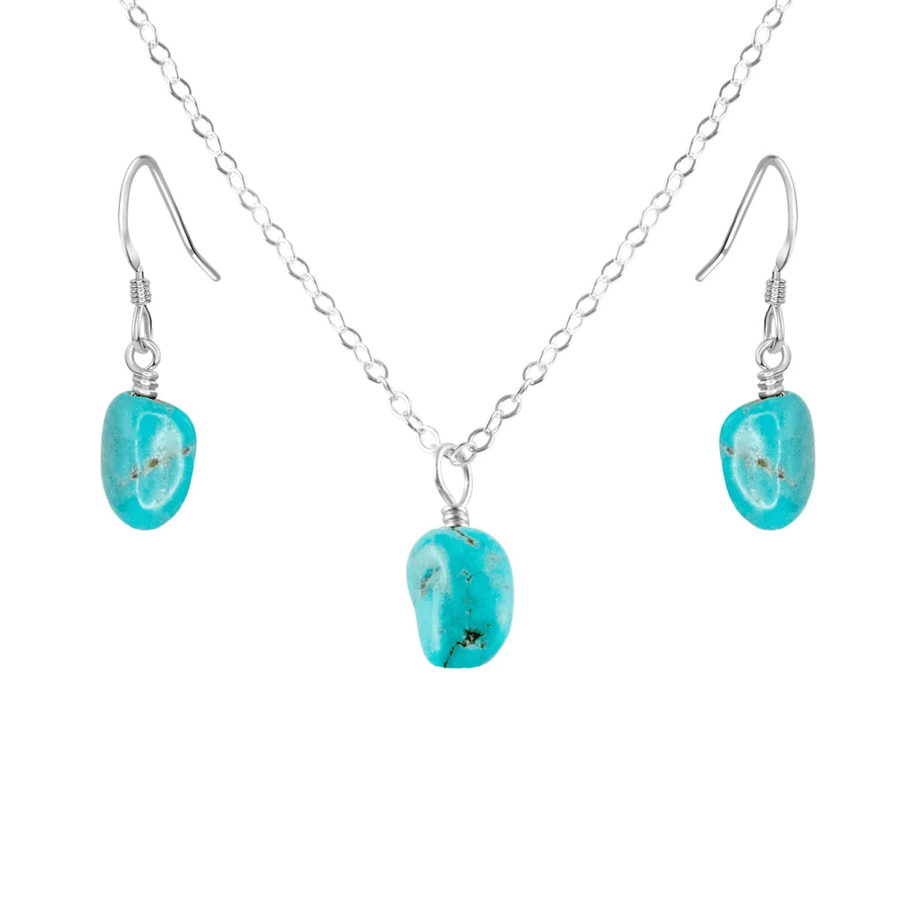Raw Turquoise Crystal Earrings & Necklace Set - Raw Turquoise Crystal Earrings & Necklace Set - Sterling Silver / Cable - Luna Tide Handmade Crystal Jewellery