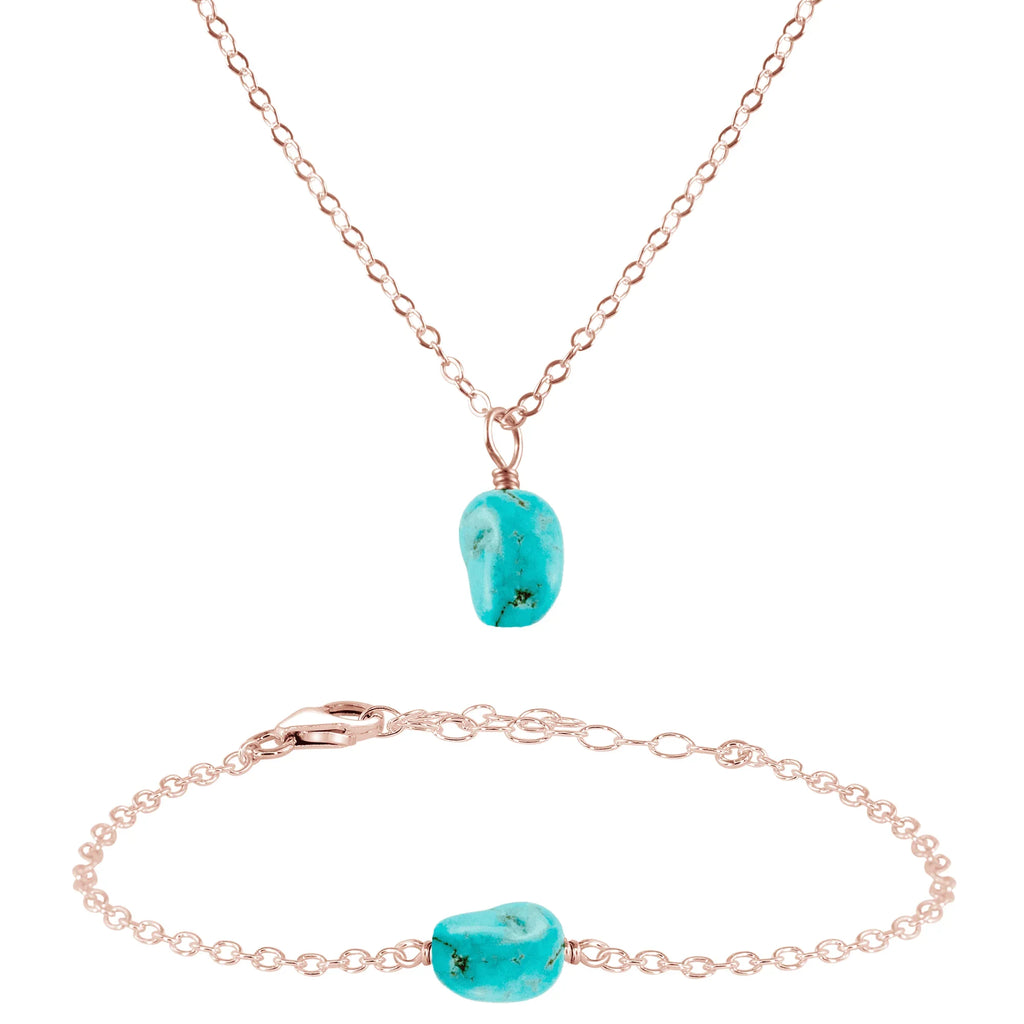 Raw Turquoise Crystal Necklace & Bracelet Set - Raw Turquoise Crystal Necklace & Bracelet Set - 14k Rose Gold Fill - Luna Tide Handmade Crystal Jewellery