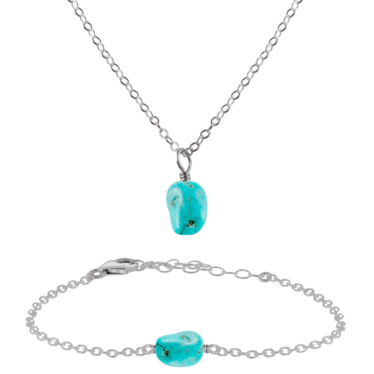 Raw Turquoise Crystal Necklace & Bracelet Set - Raw Turquoise Crystal Necklace & Bracelet Set - Stainless Steel - Luna Tide Handmade Crystal Jewellery