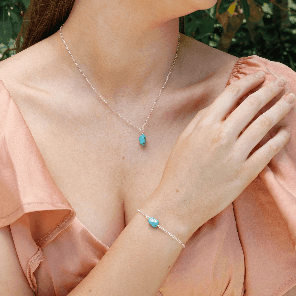 Raw Turquoise Crystal Necklace & Bracelet Set - Raw Turquoise Crystal Necklace & Bracelet Set - Sterling Silver - Luna Tide Handmade Crystal Jewellery