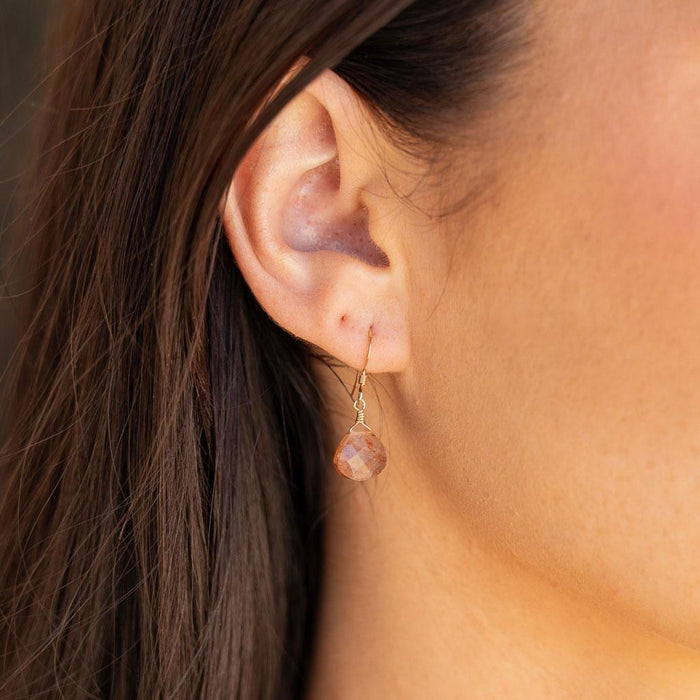 Sunstone Tiny Teardrop Earrings & Necklace Set - Sunstone Tiny Teardrop Earrings & Necklace Set - 14k Gold Fill / Cable - Luna Tide Handmade Crystal Jewellery