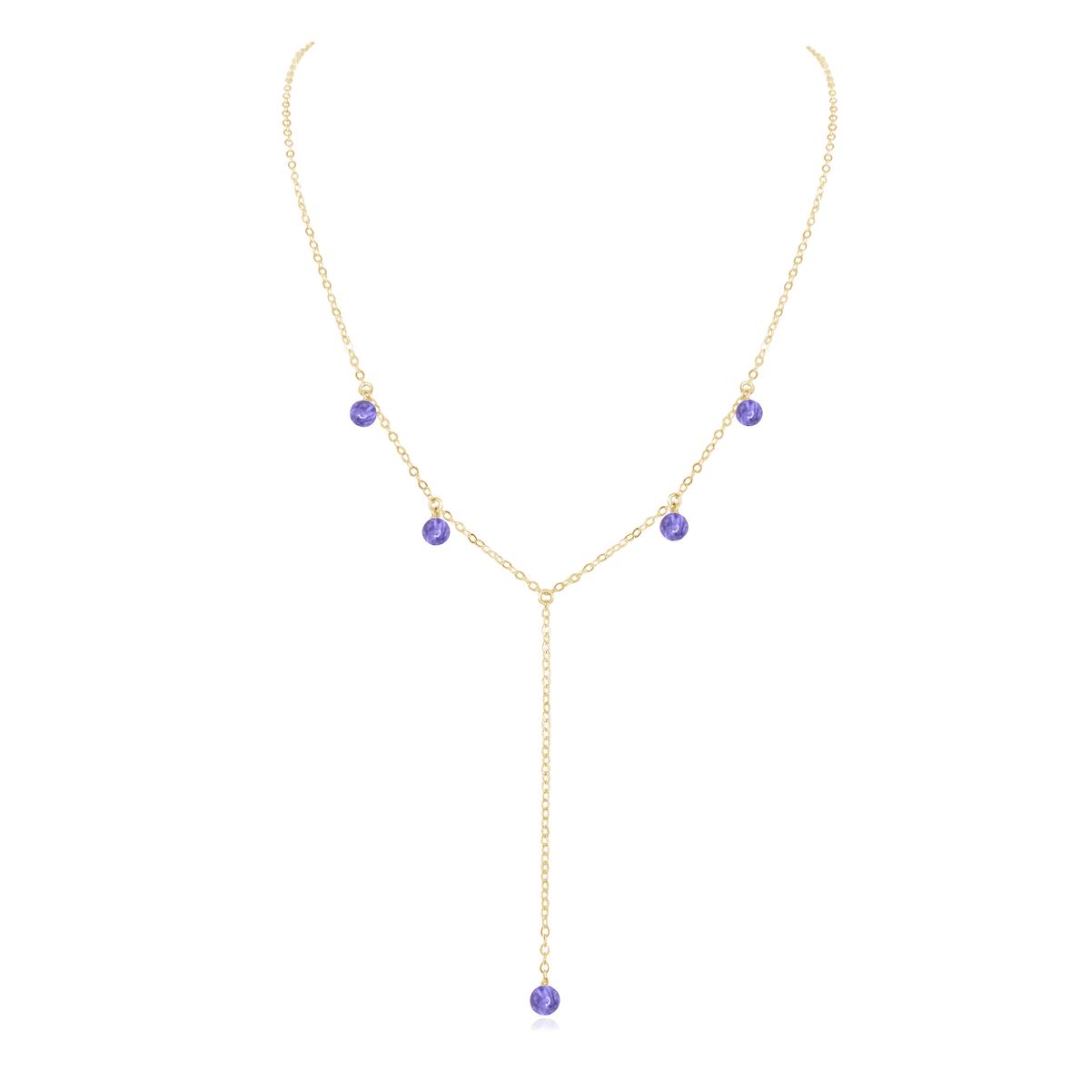 Tanzanite Boho Lariat Necklace - Tanzanite Boho Lariat Necklace - 14k Gold Fill - Luna Tide Handmade Crystal Jewellery