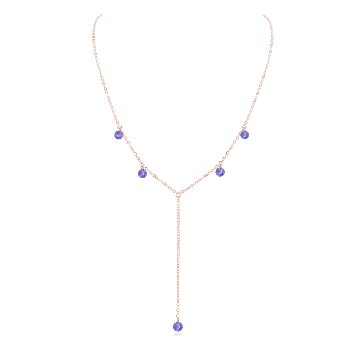 Tanzanite Boho Lariat Necklace - Tanzanite Boho Lariat Necklace - 14k Rose Gold Fill - Luna Tide Handmade Crystal Jewellery
