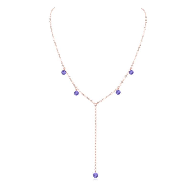 Tanzanite Boho Lariat Necklace - Tanzanite Boho Lariat Necklace - 14k Rose Gold Fill - Luna Tide Handmade Crystal Jewellery