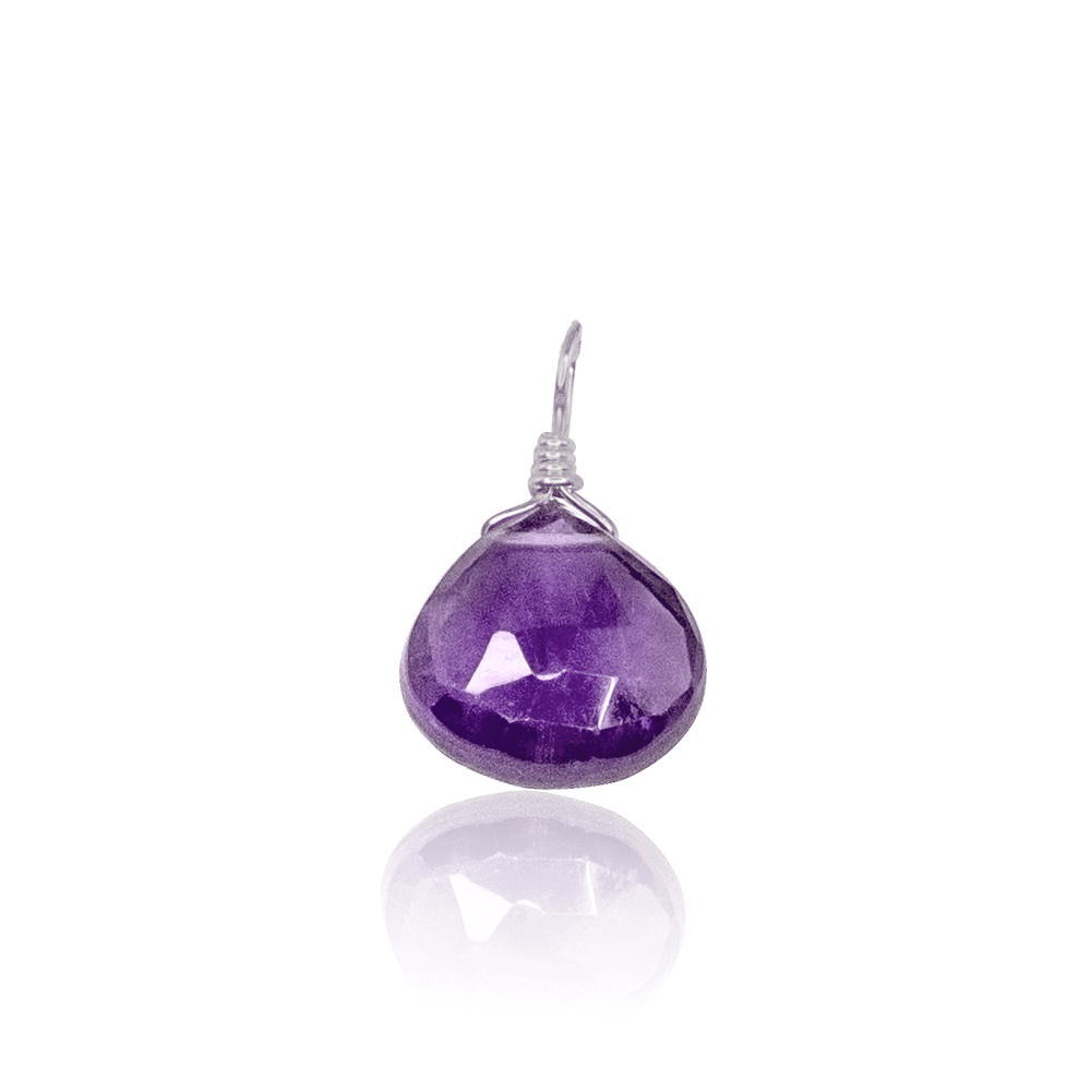 Tiny Amethyst Teardrop Gemstone Pendant - Tiny Amethyst Teardrop Gemstone Pendant - Stainless Steel - Luna Tide Handmade Crystal Jewellery