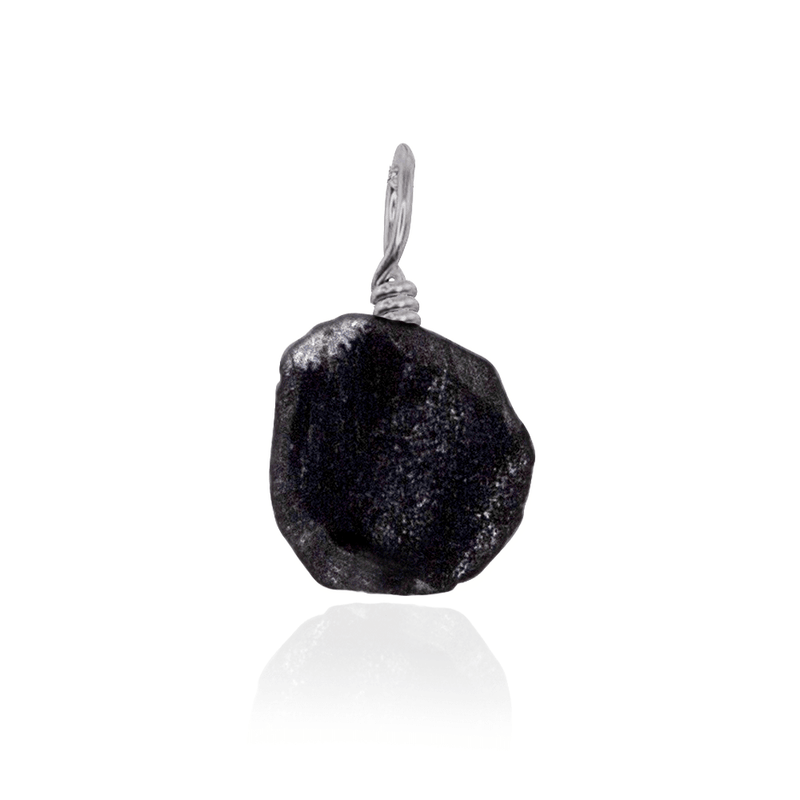 Tiny Raw Obsidian Crystal Pendant - Tiny Raw Obsidian Crystal Pendant - Stainless Steel - Luna Tide Handmade Crystal Jewellery