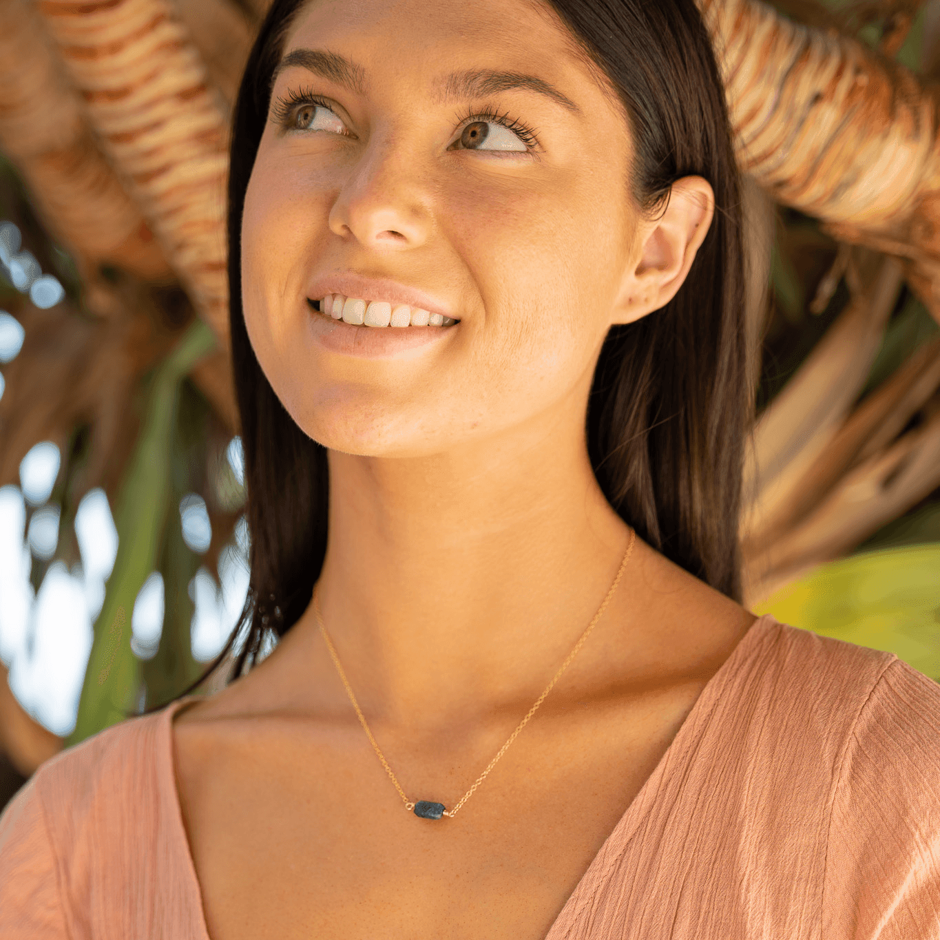 Tiny Raw Sapphire Crystal Nugget Necklace - Tiny Raw Sapphire Crystal Nugget Necklace - 14k Gold Fill - Luna Tide Handmade Crystal Jewellery