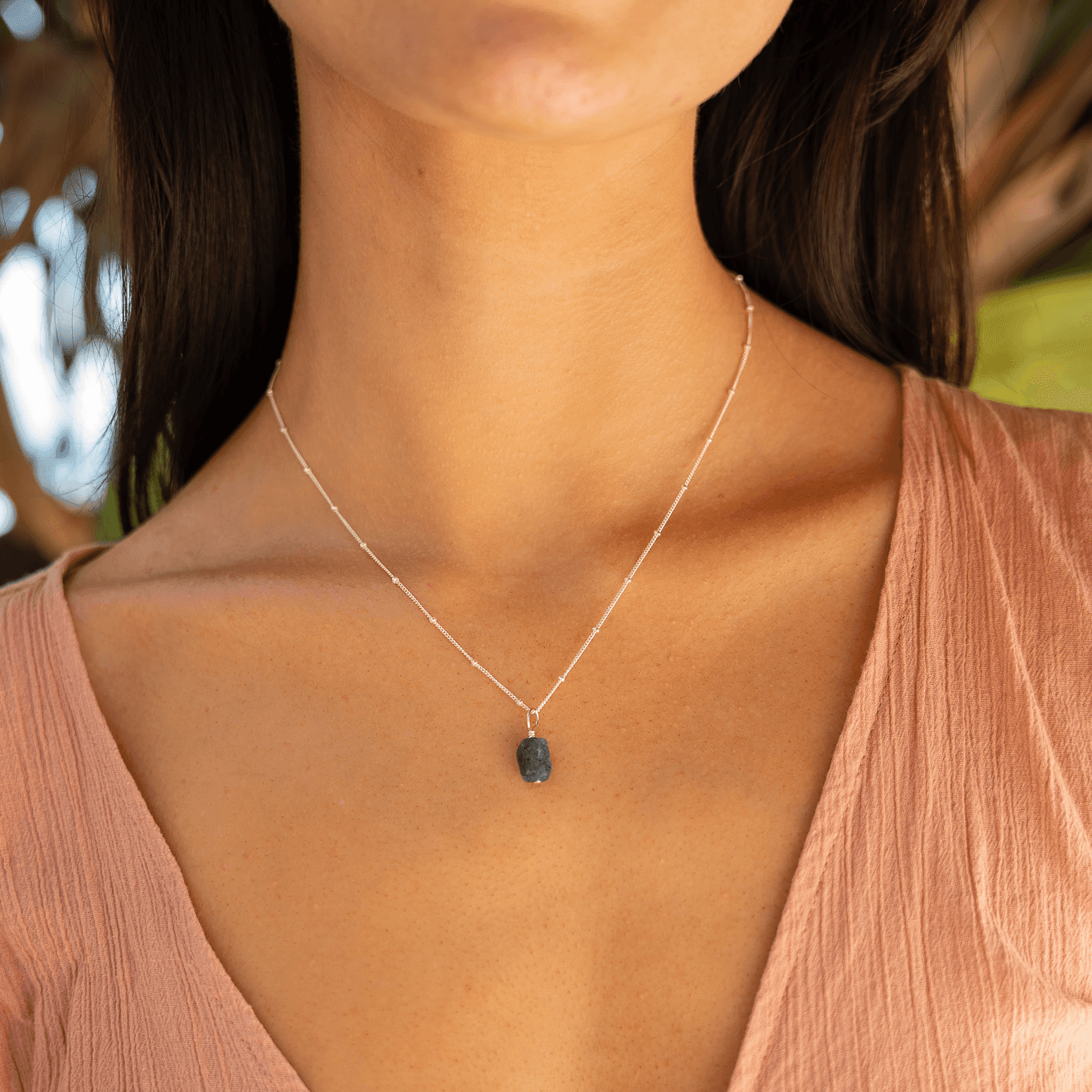 Tiny Raw Sapphire Pendant Necklace - Tiny Raw Sapphire Pendant Necklace - 14k Gold Fill / Cable - Luna Tide Handmade Crystal Jewellery