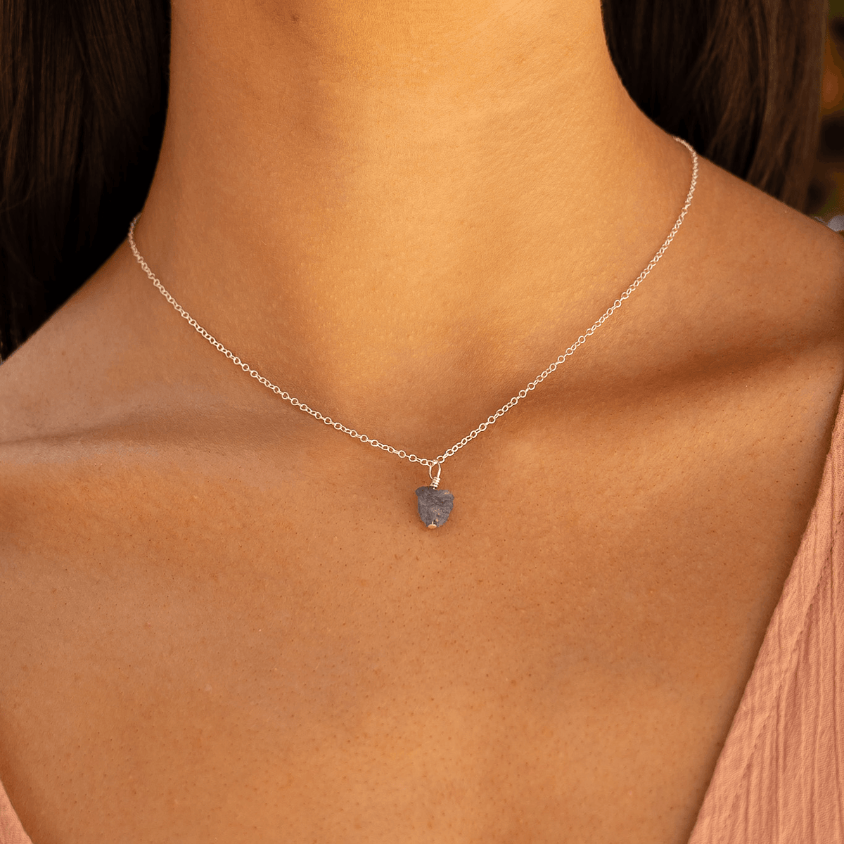 Tiny Raw Tanzanite Pendant Necklace - Tiny Raw Tanzanite Pendant Necklace - Sterling Silver / Cable - Luna Tide Handmade Crystal Jewellery