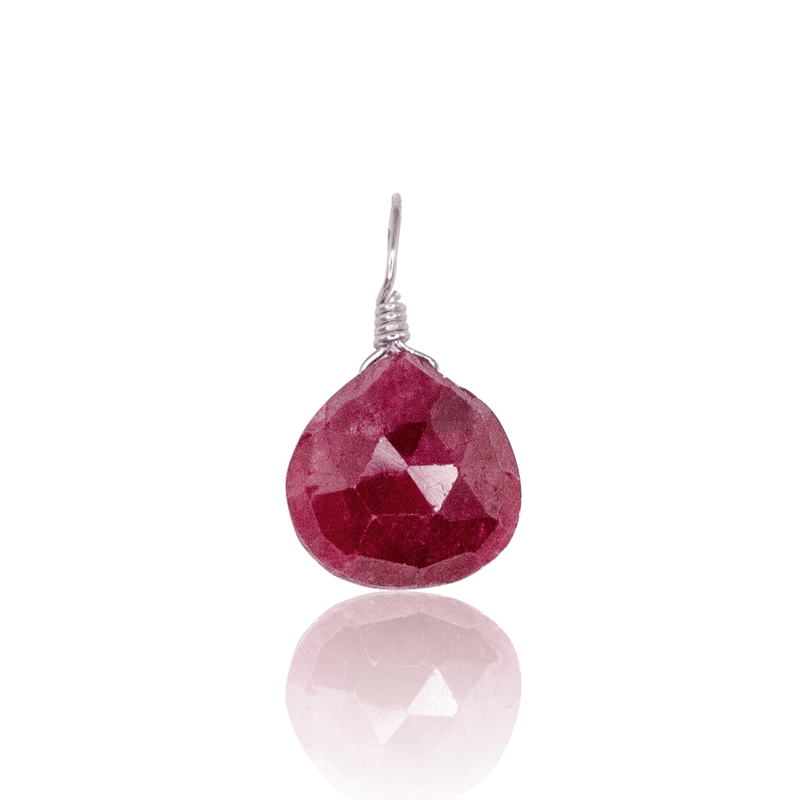 Tiny Ruby Teardrop Gemstone Pendant - Tiny Ruby Teardrop Gemstone Pendant - Stainless Steel - Luna Tide Handmade Crystal Jewellery