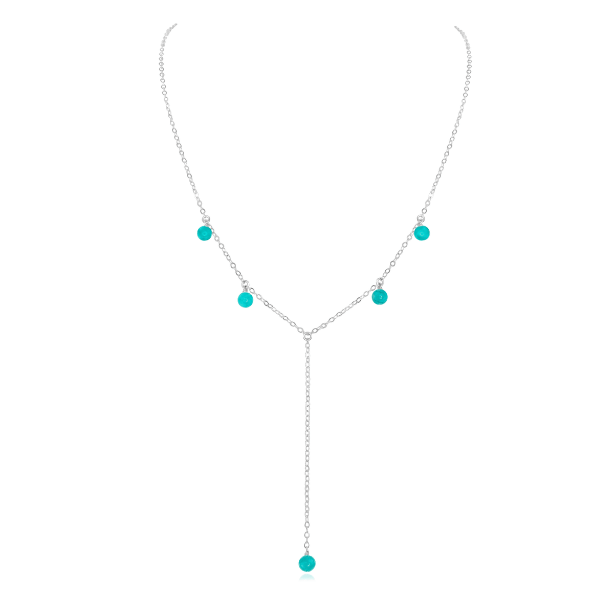 Turquoise Boho Lariat Necklace - Turquoise Boho Lariat Necklace - Sterling Silver - Luna Tide Handmade Crystal Jewellery