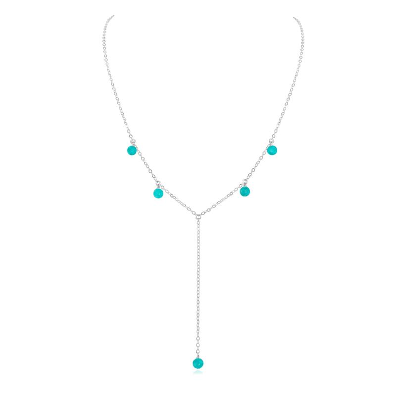 Turquoise Boho Lariat Necklace - Turquoise Boho Lariat Necklace - Sterling Silver - Luna Tide Handmade Crystal Jewellery