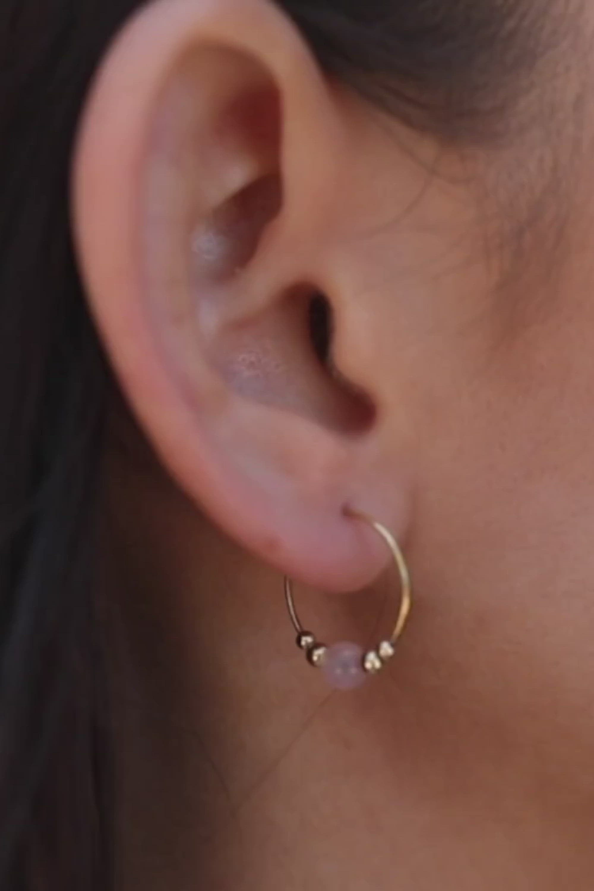Tiny Rose Quartz Bead Hoop Earrings