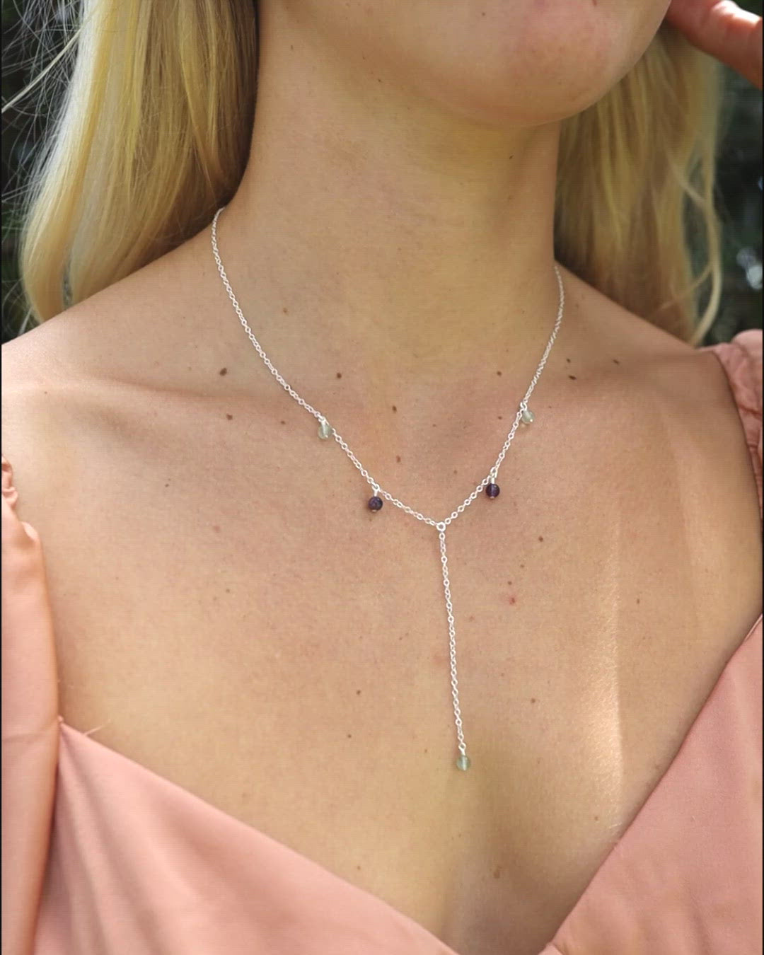 Rainbow Fluorite Crystal Boho Lariat Necklace