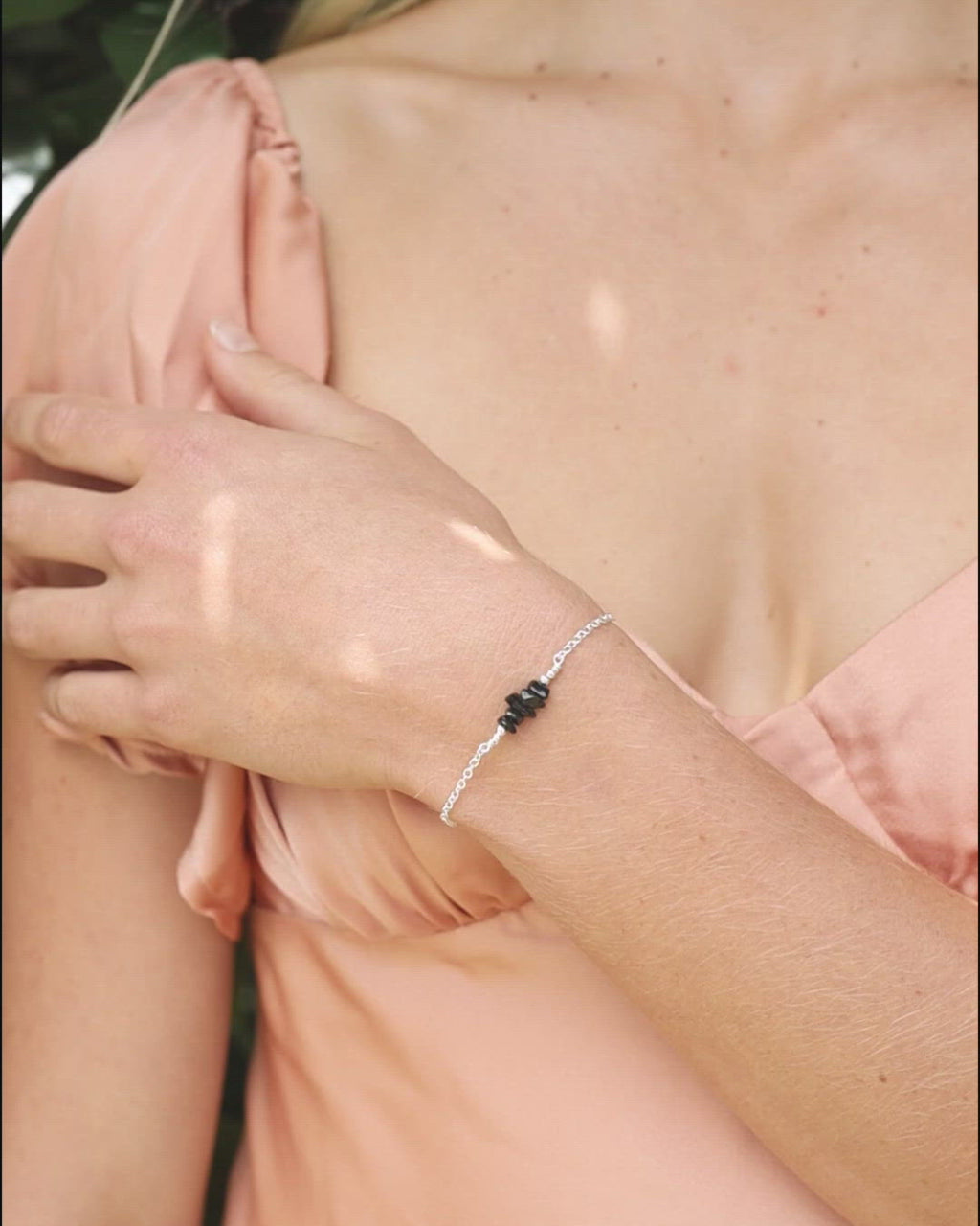 Obsidian Chip Bead Bar Bracelet