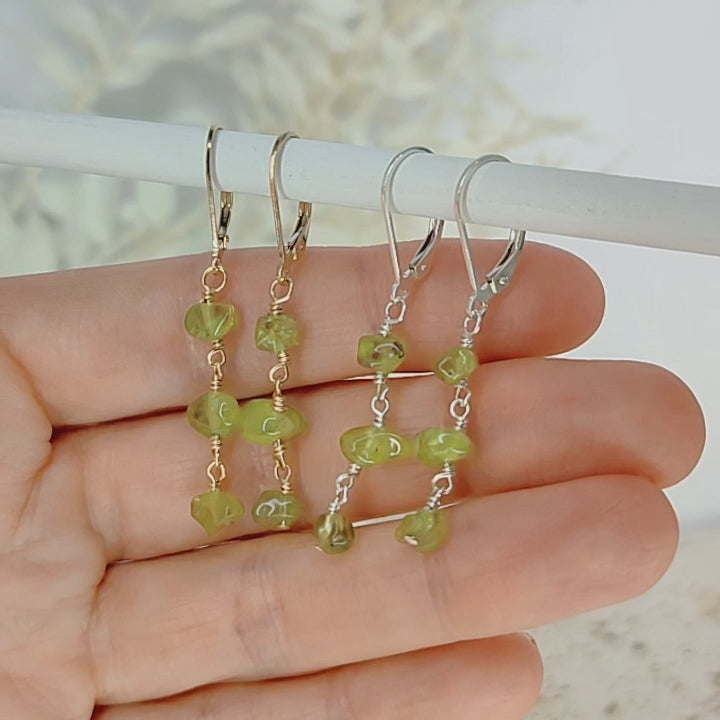Peridot Crystal Beaded Chain Dangle Leverback Earrings
