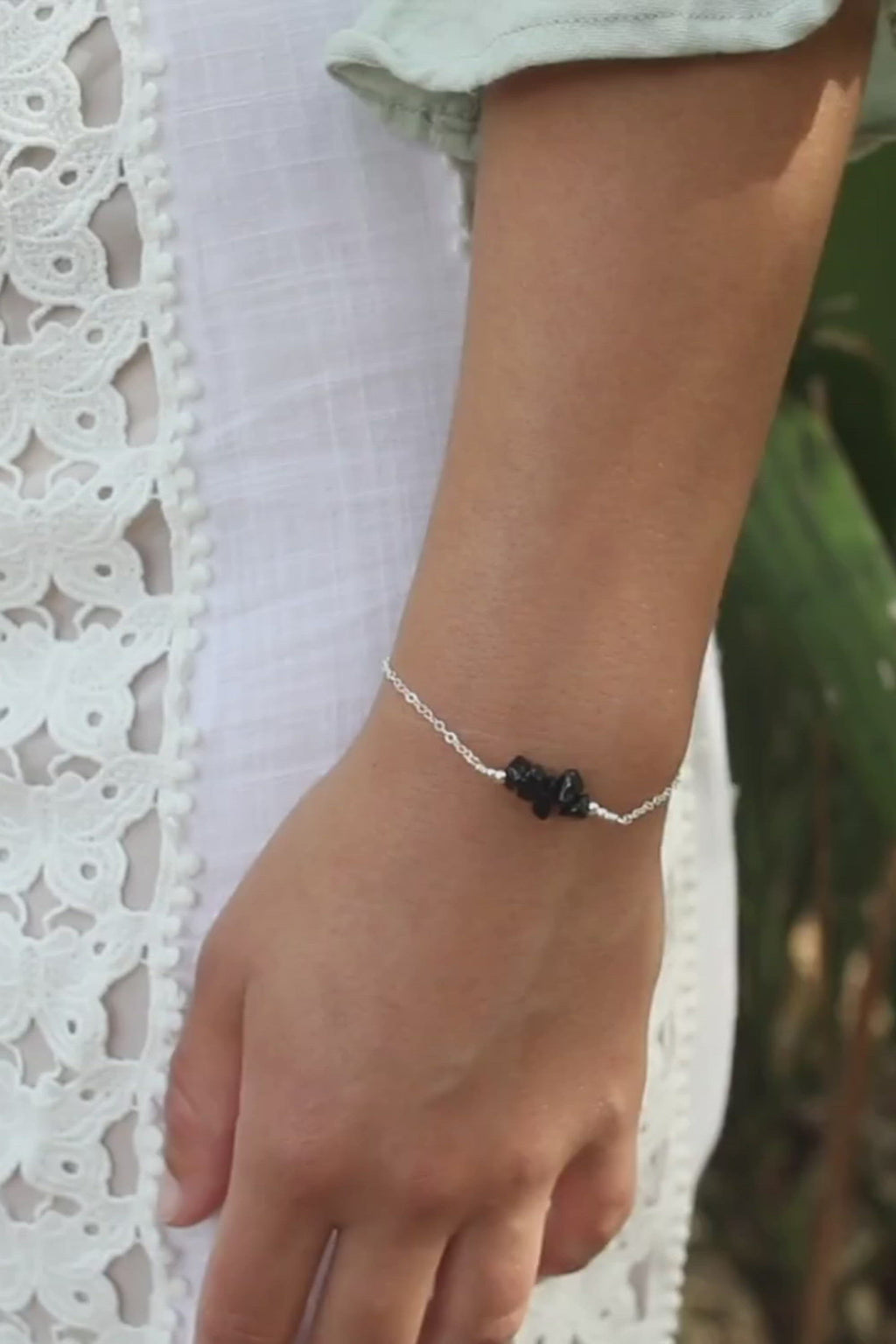 Black onyx Chip Bead Bar Bracelet