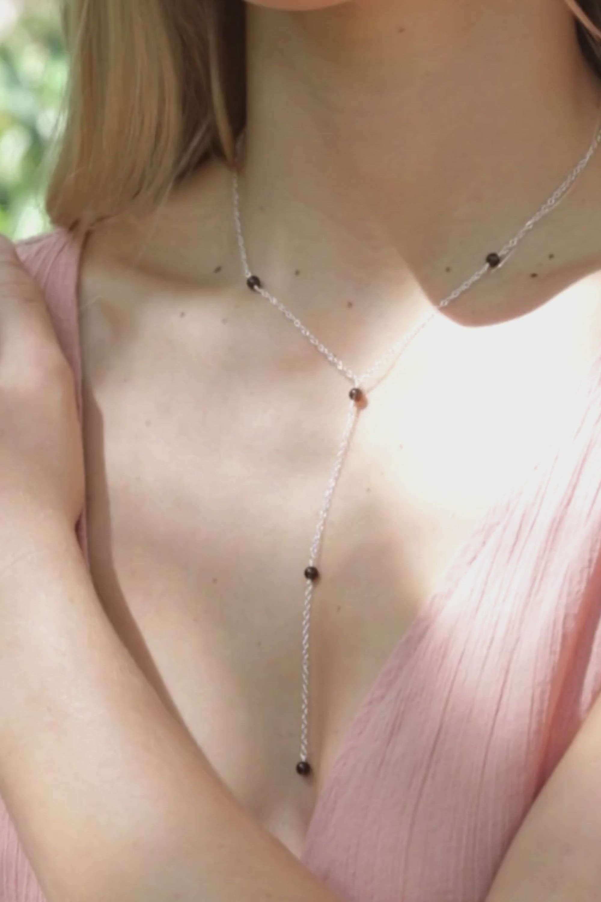 Dainty Smoky Quartz Lariat Necklace